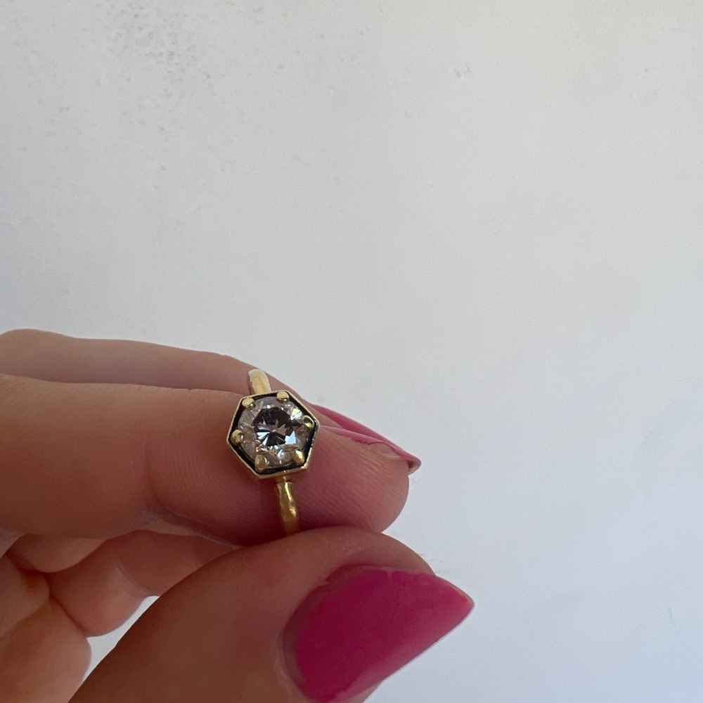 Gold Hexagonal Solitaire Ring with Clear Stone - Women Jewelry